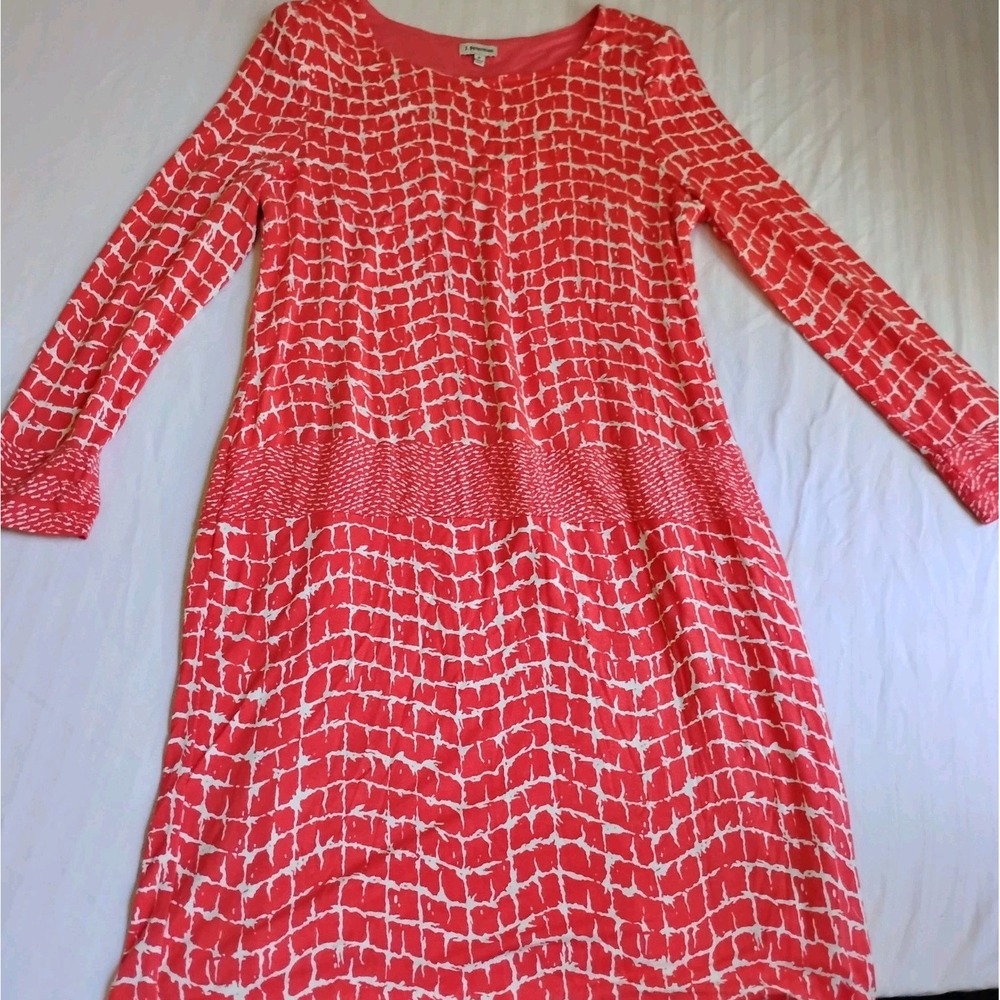 J Peterman Dress Medium Jersey Stretch Geo‎ Capsule Mature Office Career Vintage